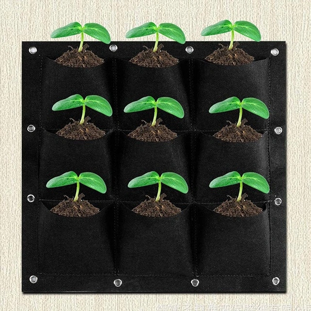 9 Pockets Vertical Grow Bags Garden Hanging Wall Planters Indoor/Outdoor Black